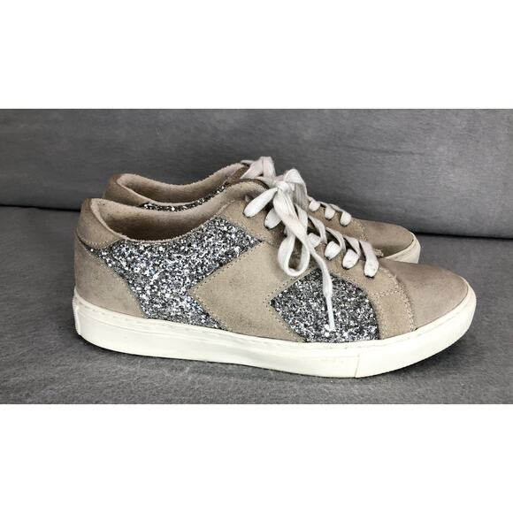 Steven NY Beige Suede w/Silver Glitter Sneakers Womens Size 9 - Picture 4 of 11